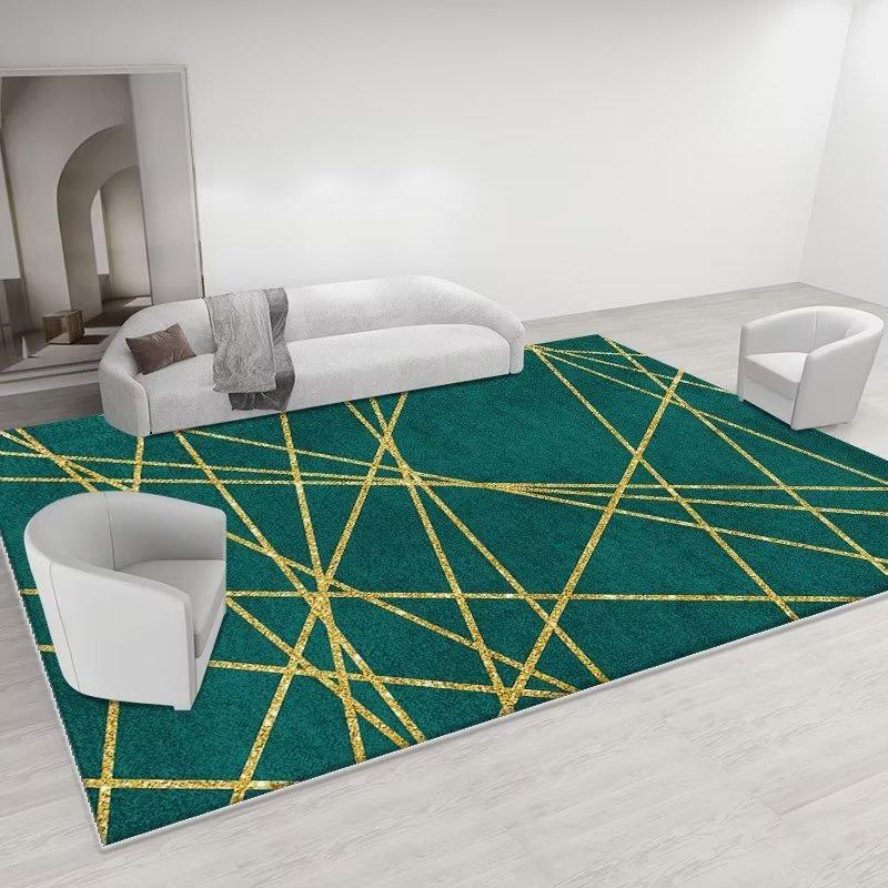 Modern Luxury Large Size Living Room Carpet Green Golden Flannel Decoration Bedroom Rug Antiskid Machine Washable Sofa Floor Mat