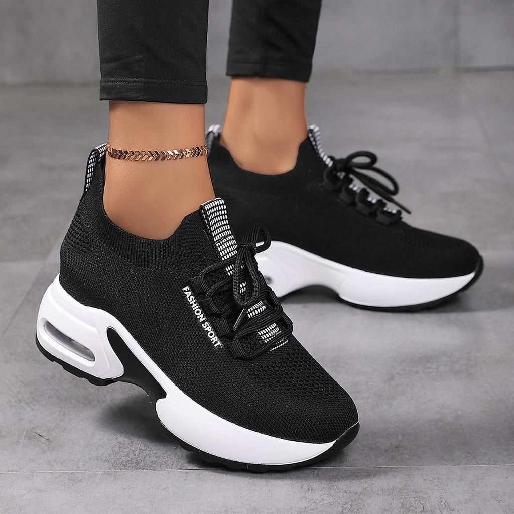 Flying woven sports shoes 2025 new summer height increase women's shoes mesh white shoes casual shoes dad shoes tide