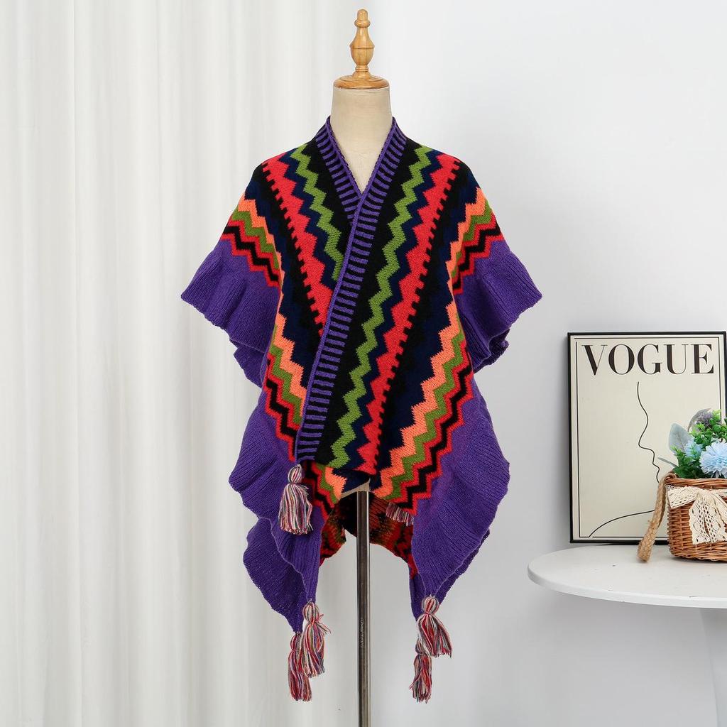 Ruffled Ethnic-Style Knitted Shawl for Travel - Warm & Thickened