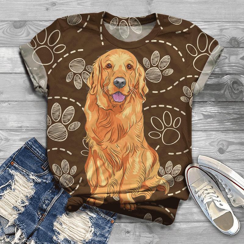 Summer New Printed Short Sleeve Top for Women, Round Neck 3D Dog Printed Women's T-shirt