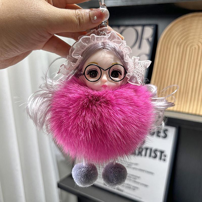Милый брелок с помпоном, настоящий плюшевый брелок с лисой, плюшевая кукла-очки, брелок с цепочкой