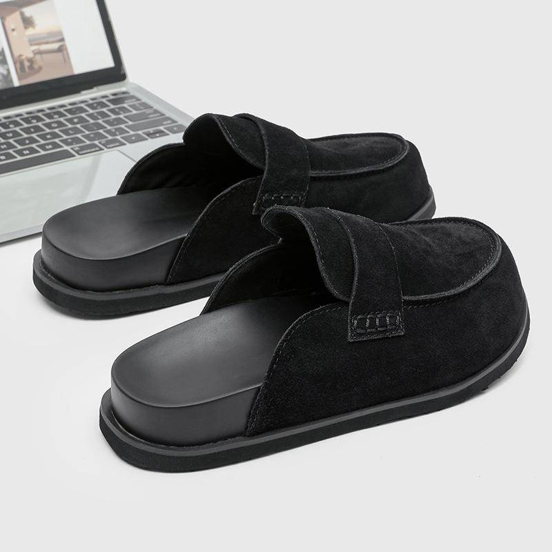 2025 summer new men's bag head half slippers one pedal lazy casual shoes 55336 black-J
