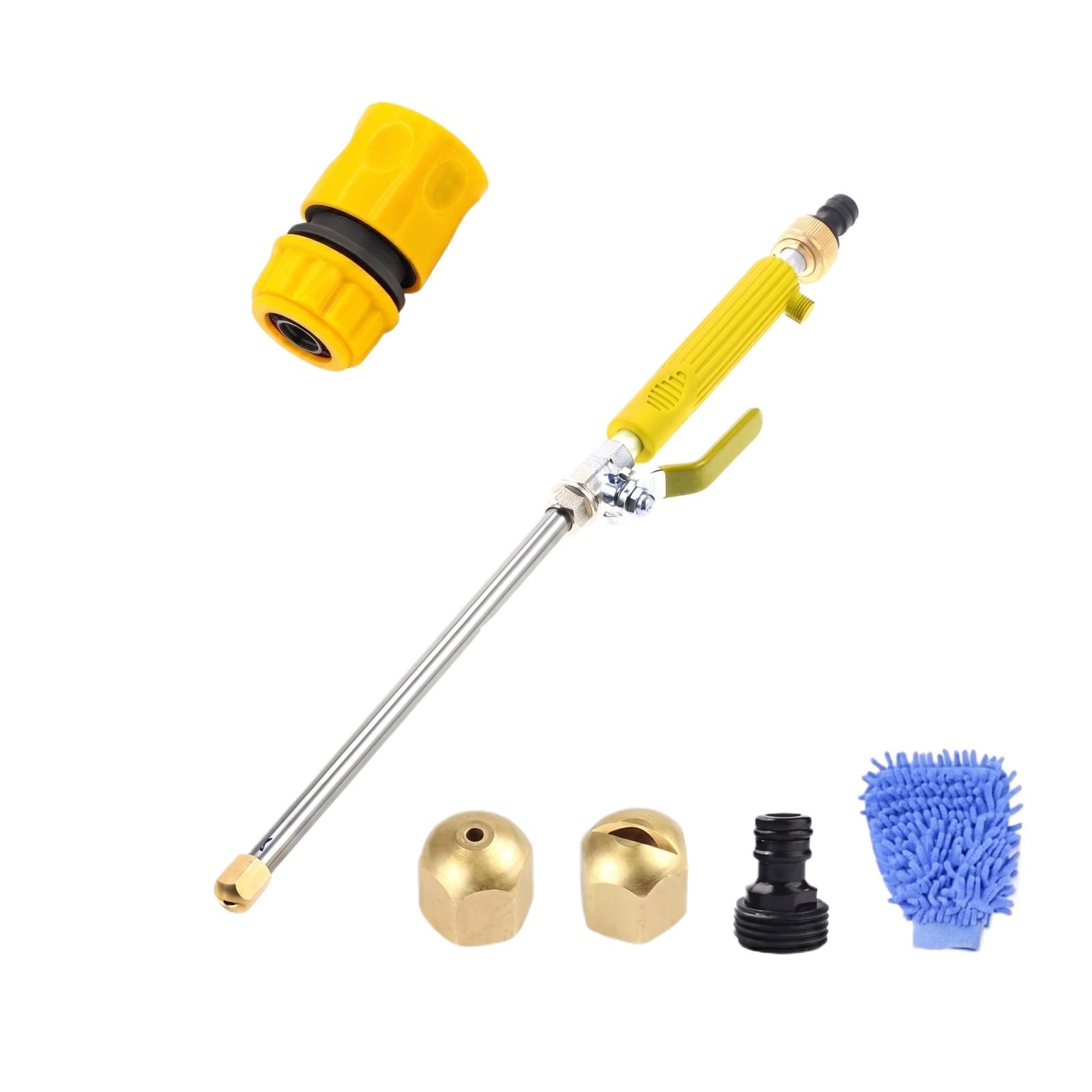 

High Pressure Water Gun Garden Hose Nozzle with Adjustable Spray Wand and Multiple Brass Nozzles for Car Washing and Outdoor Cleaning Tools One Size жовтий