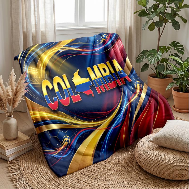 Colombia Football Printed Flannel Blanket Skin Friendly Warm Decorative Throw for Indoor Couch Bed Daily Use