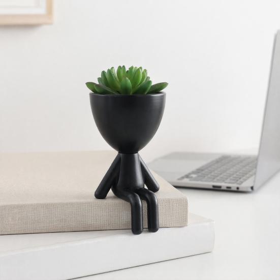 3D Printed Sitting Human Figure Succulents Planter, 2-in-1 Desktop Pot & Decor Ornament, Matte Finish One-Piece Craft, Compact Size for Small Green