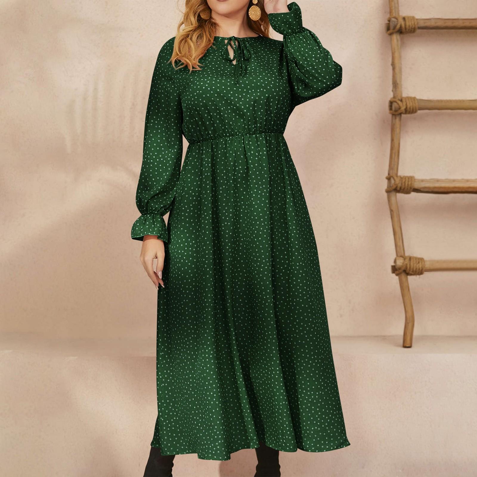 

Женское модное однотонное платье с большим V-образным вырезом и длинными рукавами XL зелёный