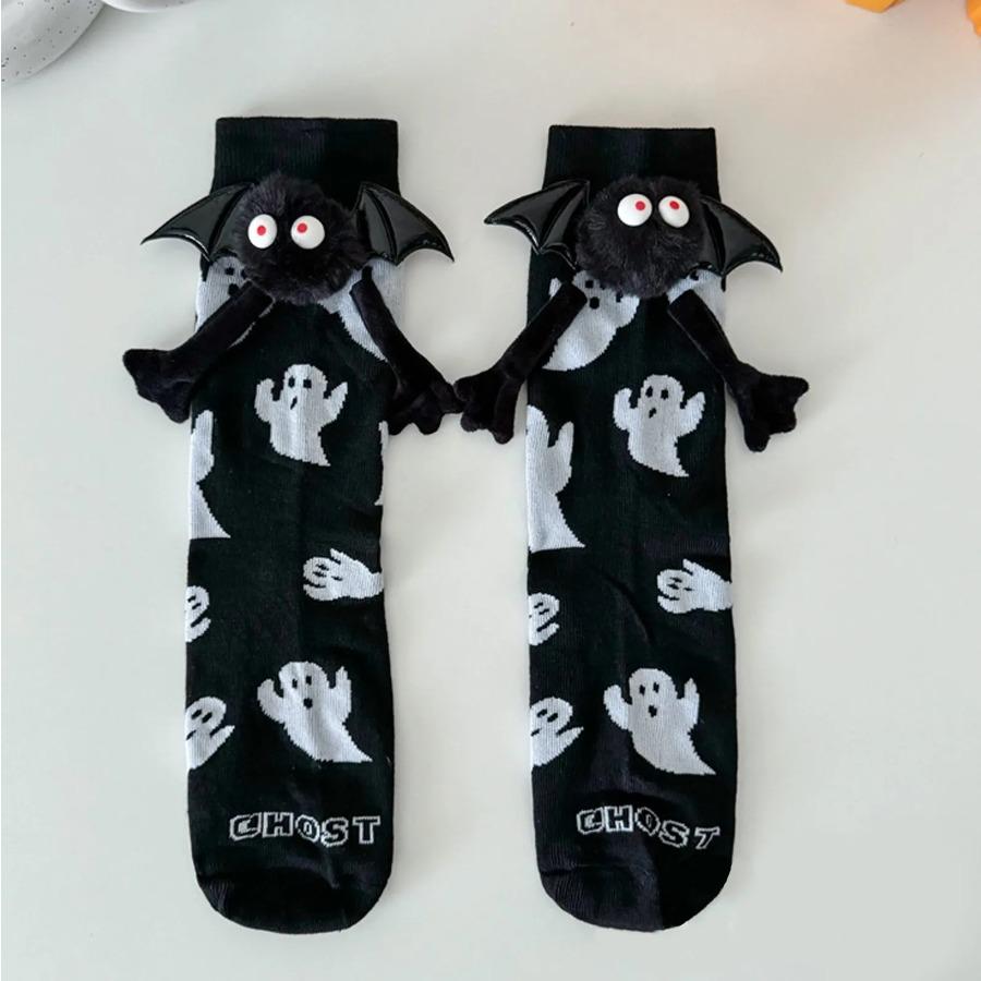 Damen Halloween Socken Niedliche Keine Magnetischen Hand in Hand Socken Und Weiße Geist Mittelrohr Cartoon Socken Lustige Socken