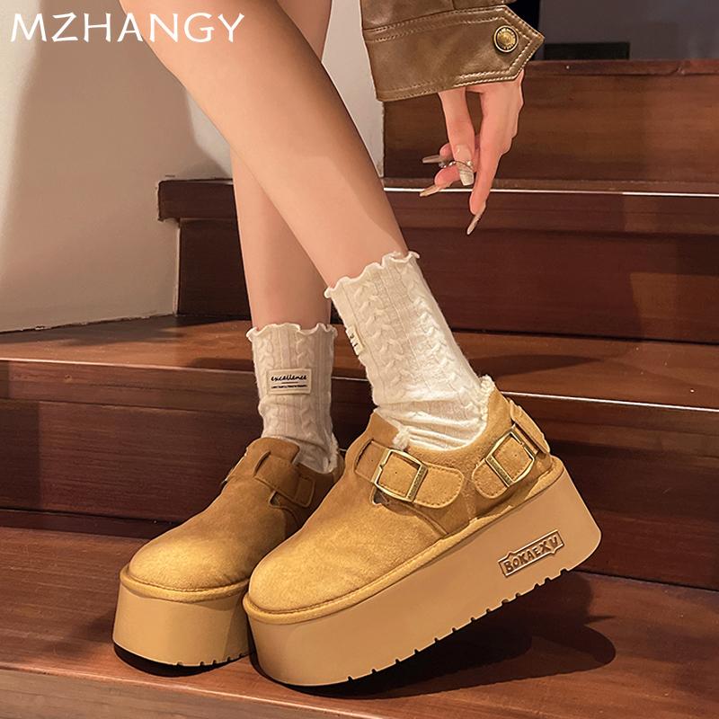 Platform Women Snow Boots Suede Flats Shoes Woman 2025 Trend Fashion Winter New Warm Cozy Dress Buckle Short Plush Boots Mujer