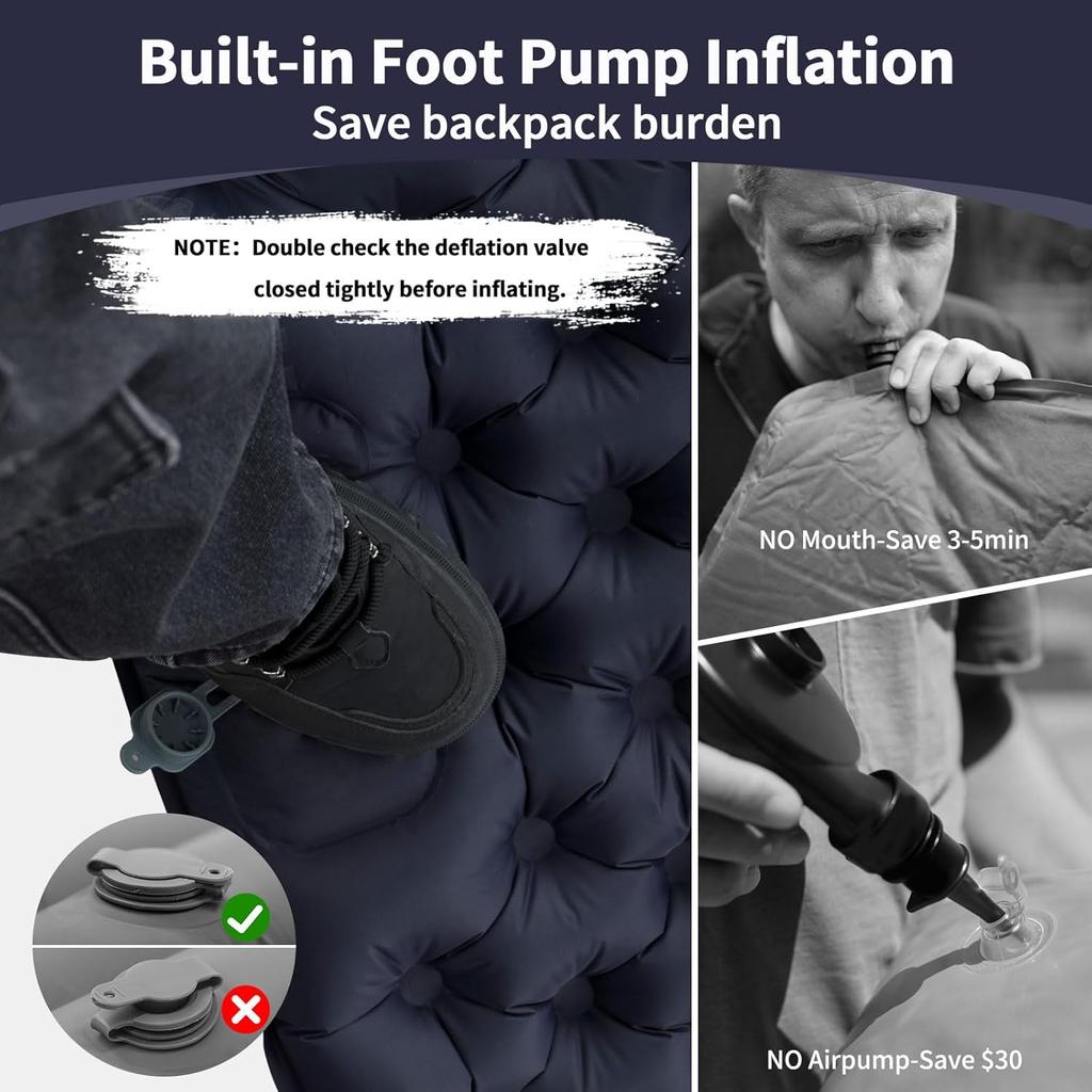 Double Inflatable Mattress with Built-in Pillow Pump Outdoor Sleeping Pad Camping Air Mat for Travel Backpacking Hiking