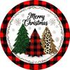 8 Inch Round Metal Wall Art Christmas Decor Plaid Leopard Wreath Sign for Home Kitchen Garden Office Holiday Decorating