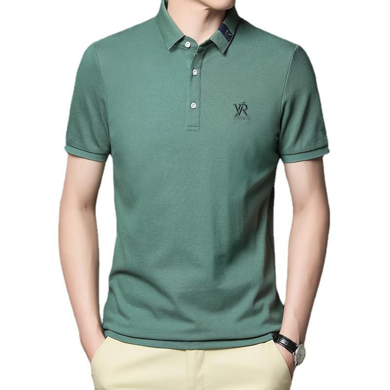 Camiseta de manga corta de algodón bordada para hombre, polo informal de negocios ligero y fino de verano, con solapa y corte entallado