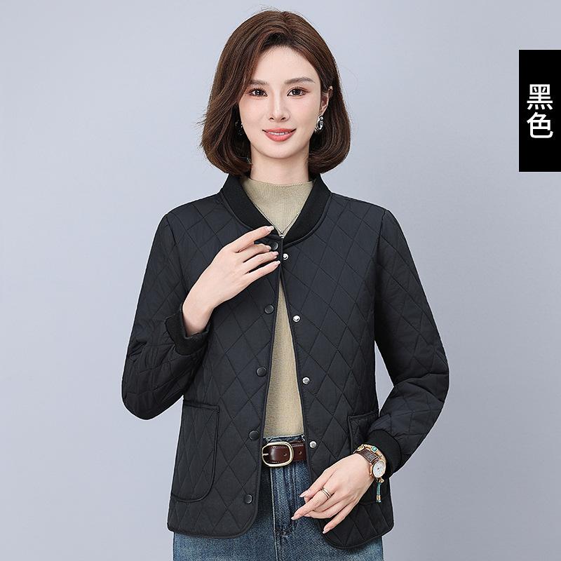 

Куртка ромбовидной стежки с легким утеплителем, новая осенне-зимняя свободная теплая куртка с коротким универсальным утеплителем, повседневная куртка для мамы M-80-50kg чёрный