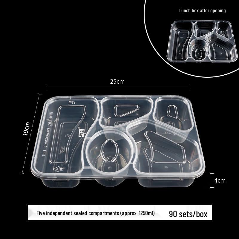 

Transparent Plastic 5-Compartment Disposable Meal Prep Containers