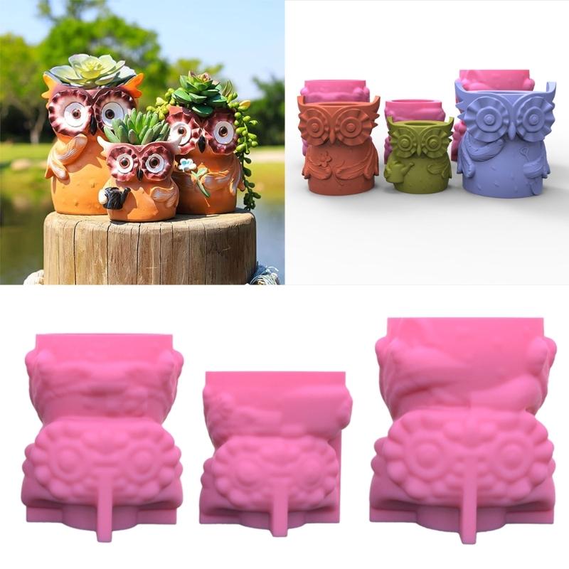 Owl Mom Dad Gypsum Flower Pot Silicone Mold Epoxy Resin Casting Mold Succulent Vase Cement Clay Mold Pen Holder Mold