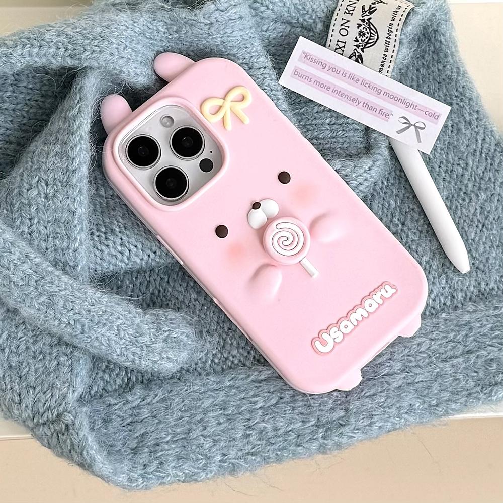 

3D Pink Rabbit Soft Silicone Case For iPhone 17 16 15 14 13 mini 12 11 Pro X XS Max XR 7 8 6 6S Plus 5 5S Japanese Anime Cover iPhone 14 Plus рожевий