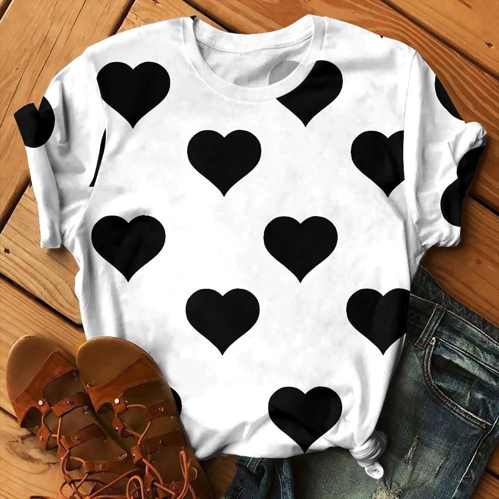 Love Floral Heart Pattern 3D Print T-Shirts Women O-Neck Short Sleeve T Shirt Y2k Harajuku Streetwear Tees Top Female Clothing