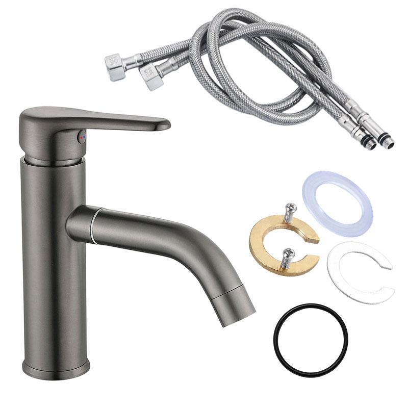 

Stainless Steel Gun Gray Single-hole Basin Faucet Bath Faucet Household Bathroom Sink Basin Rotating Hot and Cold Water Faucet