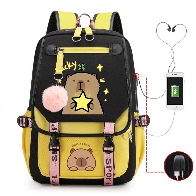 Fashion Trend Kapibara Leisure Burden Reduction Travel Bag Multifunctional Large Capacity USB Student School Bag