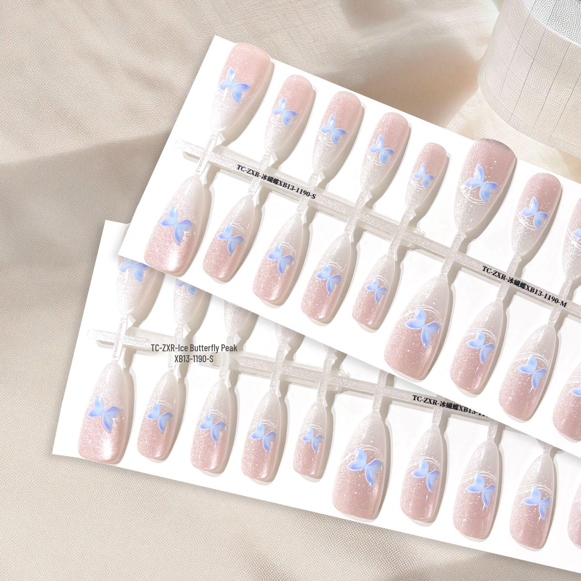 Super Flashy Cat Eye Press-On Nails Set with Nail Art Stickers and Semi-Finished Base Color.