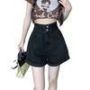 Women's 2026 Summer Korean-Style Black High-Waisted Denim A-Line Shorts