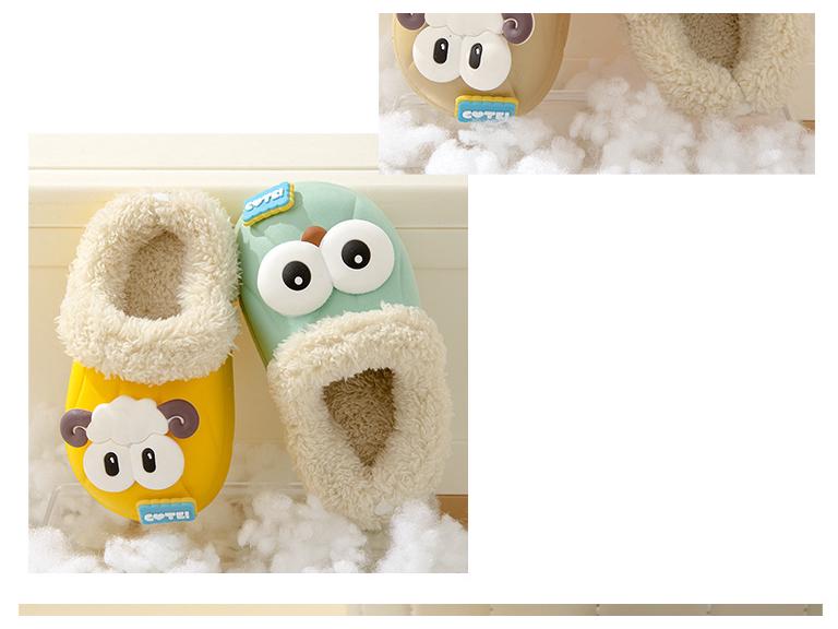 Children's Winter Cotton Slippers: Warm, Cute Cartoon Sheep Design, Big Eyes, Detachable, Non-Slip, Parent-Child Set.