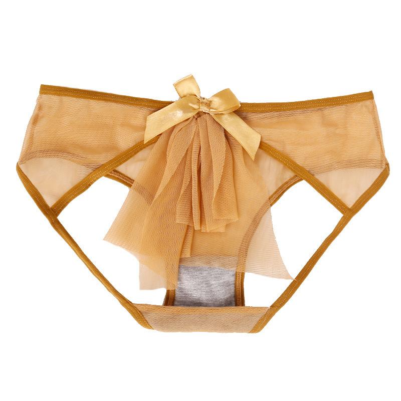 Erotic Bow Lace Thong Women Open Crotch Panties Sexy Transparent Lingerie Perspective Stretching Underwear