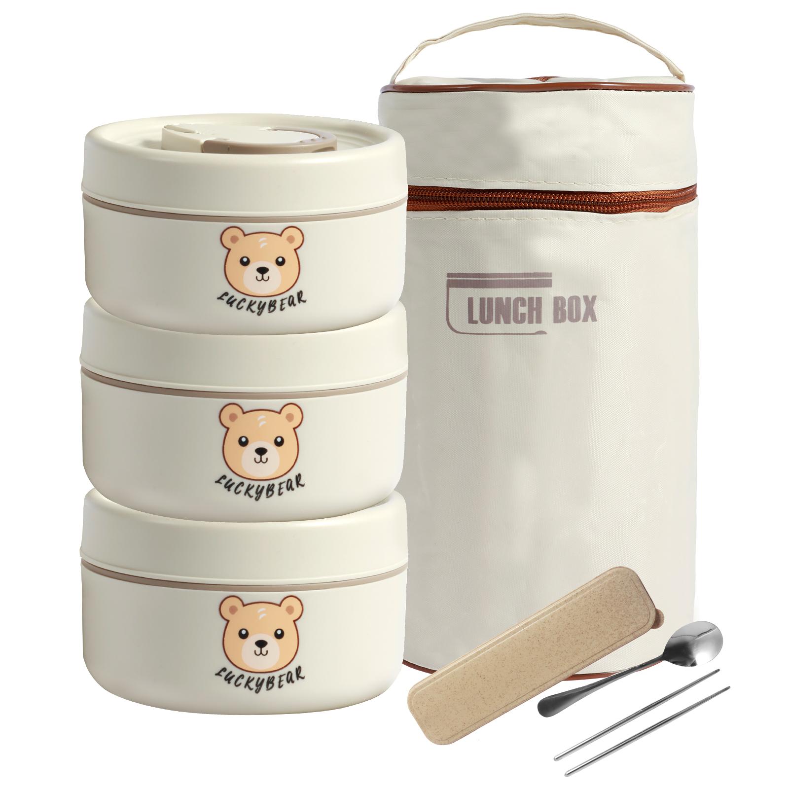 

3/4 piece food insulated lunch box portable stackable insulated box chopstick spoon insulated leak proof food box