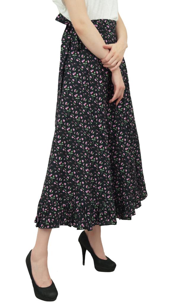 Phagun Floral Printed Wrap Self Belt Cotton Ruffled Magic Women's