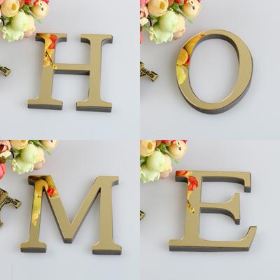 Golden 26 English Letters Wall Stickers Wall Art Alphabet Self-adhesive 3D Acrylic Mirror Love Letters Ornaments For Home Decor