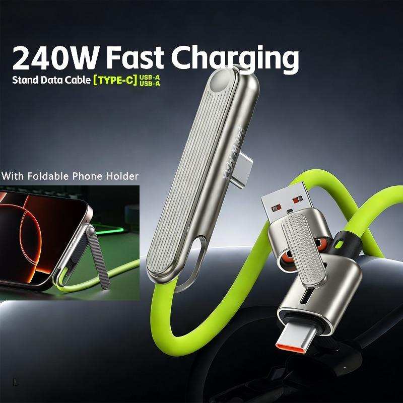 2in1 Portable 240W Fast Charging Cable Phone Tablet Foldable Holder USB A/C To TypeC Data Cable with Folding Bracket For iPhone