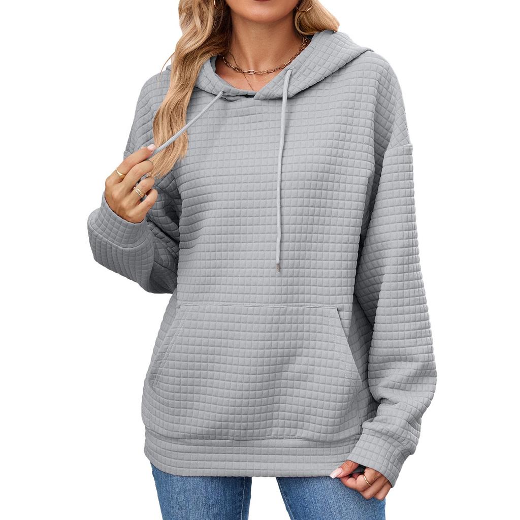 Women's  Fall Winter Solid Color Hooded Pocket Loose Long Sleeve Sweatshirt Coat, Amazon Europe America Cross-border Wholesale