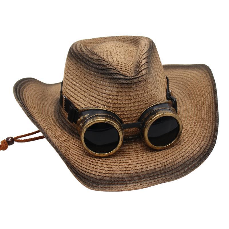 Western Cowboy Straw Hat Glasses Decorative Visor Ethnic Style Jazz Hat Prairie Knight Hat