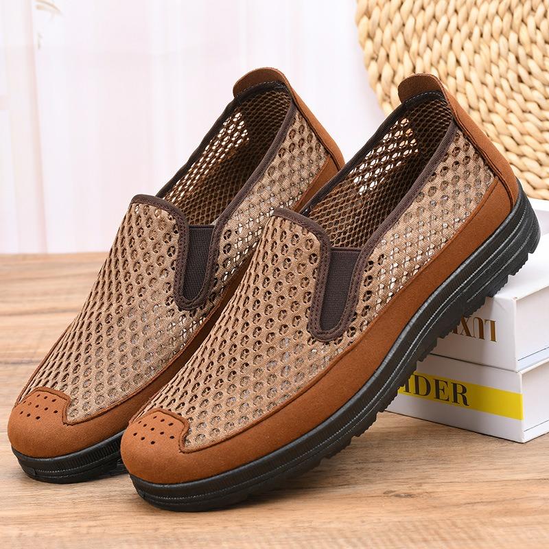 Summer mesh shoes men's old Beijing mesh shoes breathable dad shoes middle and old hollowed casual shoes mesh soft sole work shoes