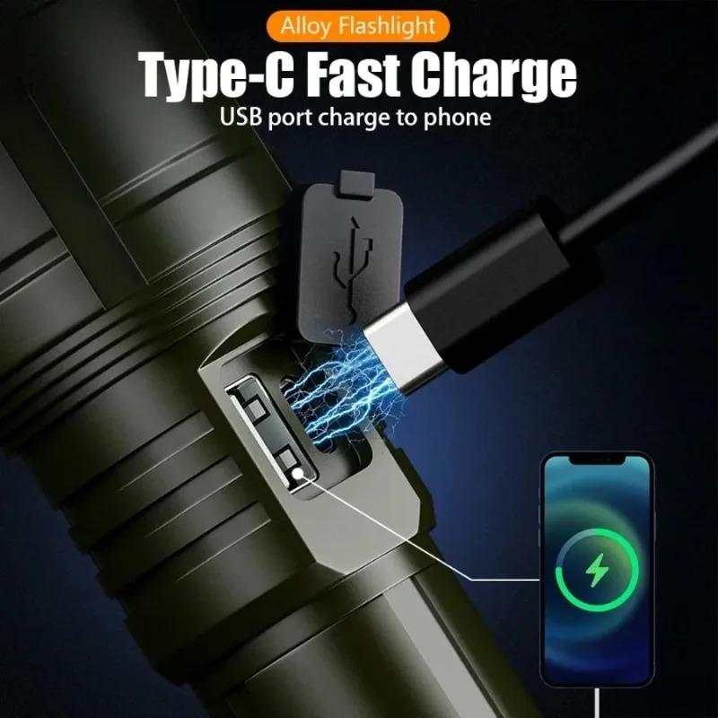Rechargeable Zoomable Flashlight with Flame Ignition White Laser Core 4 Level Power Indicator Fresnel Lens for Outdoor Camping