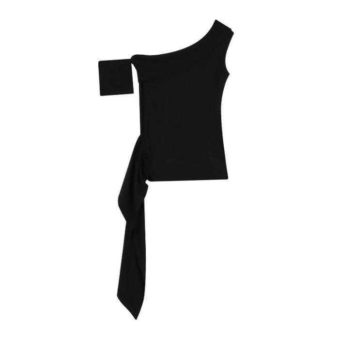 

Черная футболка с открытыми плечами без бретелек с лентой - Шикарный и сексуальный топ, подчеркивающий талию, для женщин XL чёрный