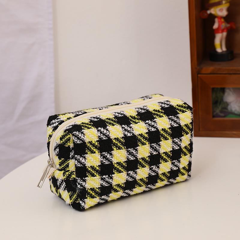 Kawaii Canvas Plaid Travel Cosmetic Lipstick Storage Bag Cute Women Makeup Kits Handbags Organizer Wallet Pencil Cases Pouch Bag