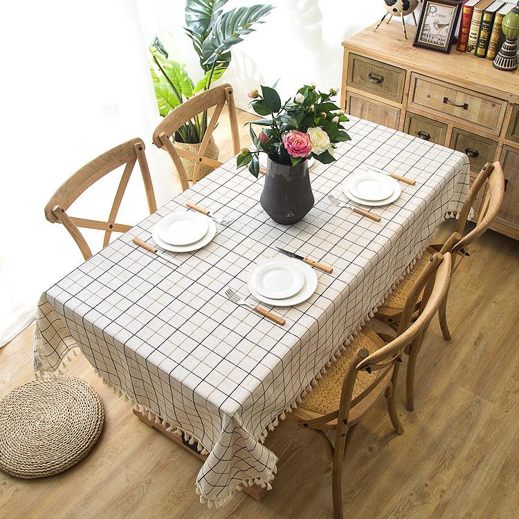 American Polyester Jacquard Imitation Cotton And Linen Waterproof Plaid Fringed Lace Geometric Rectangular Dining Table Coffee Table Tablecloth