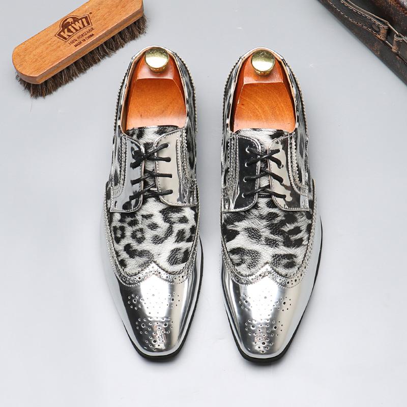 Fashion Luxury Brand New Men Golden Silver Men's Shoes Leopard Print Casual Shoes Mens Oxfords Business Wedding Formal Brogues Shoes