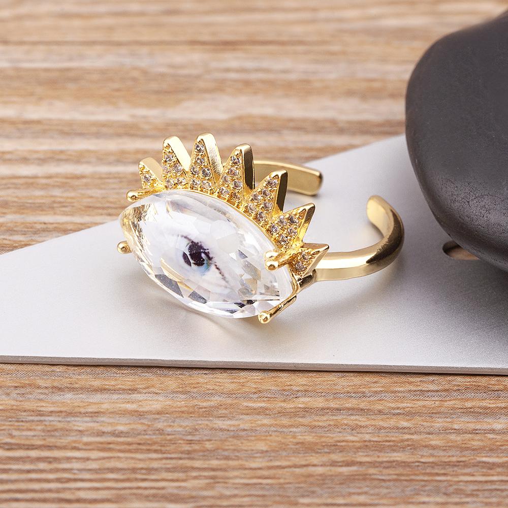 Nidin Trendy Bohemian Lucky Colorful Evil Eye Transparent Rhinestone Opening Adjustable Ring Womem Elegant Jewelry Fine Gift