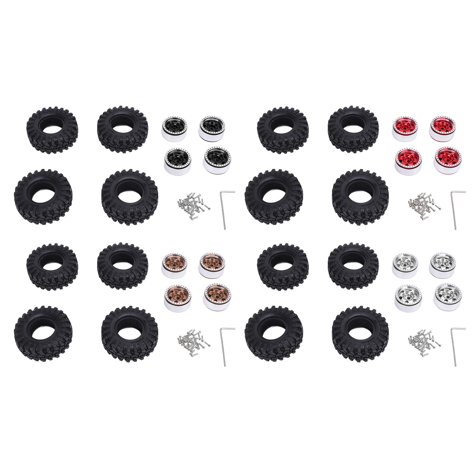 

4PCS 1.0 Oval Wheel Hubs Aluminum Alloy Hub and Rubber Tire Set for 1/24 Scale Climbing Car Black