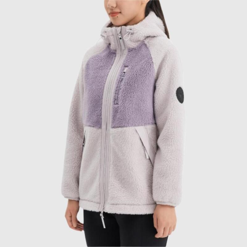 DECATHLON SH500 QUECHUA Warm Colour-Blocked Hiking Hooded Long Sleeve Fleece Jacket Women's Pale Purple Grey