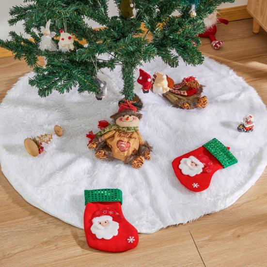Christmas Tree Skirt 36/48/60 Inches White Christmas Tree Skirt Soft Fluffy Faux Fur Tree Skirt for Merry Christmas Party Supplies