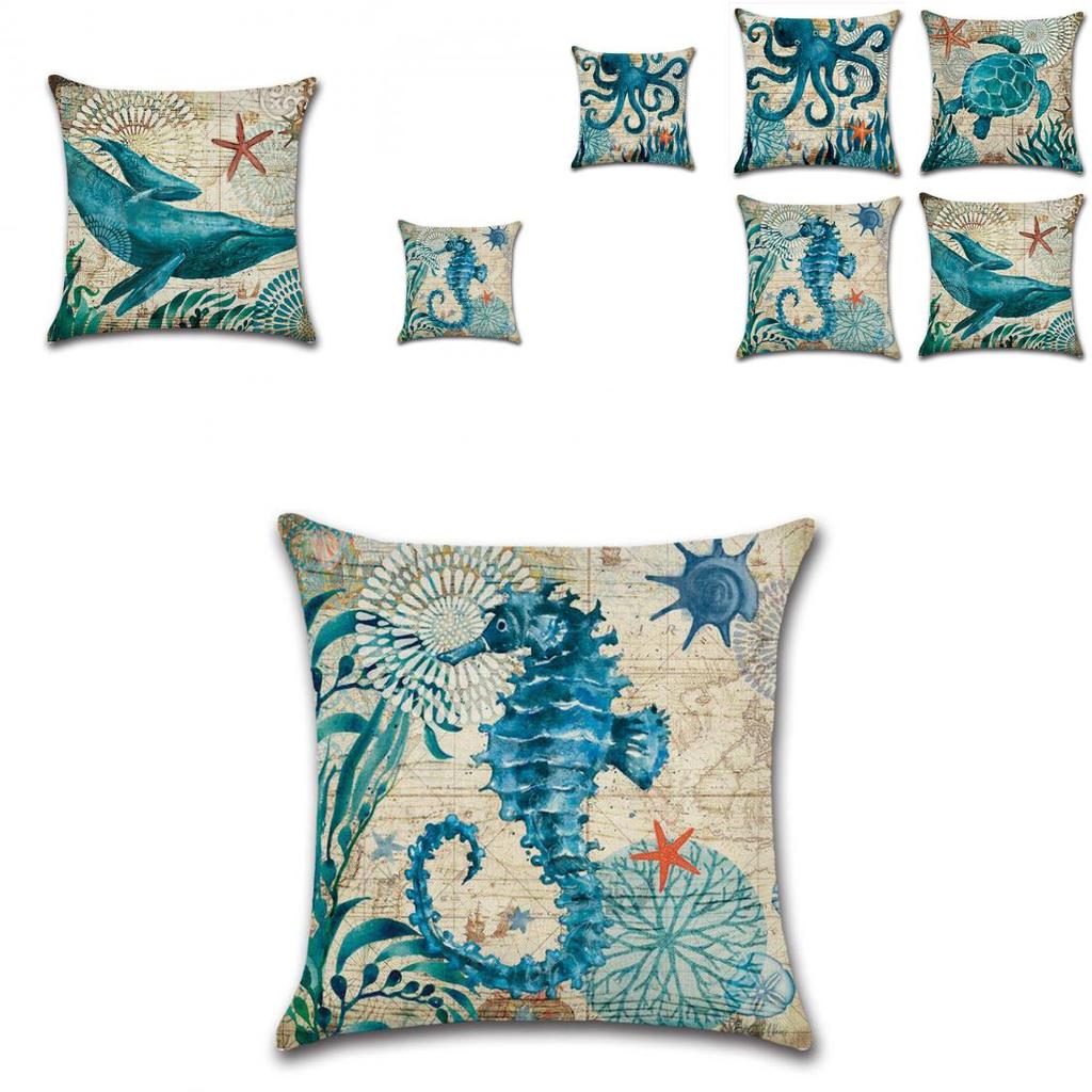 Retro Marine Collection Plush Peach Skin Throw Pillow Cover Cozy Polyester Fill Landscape Pattern