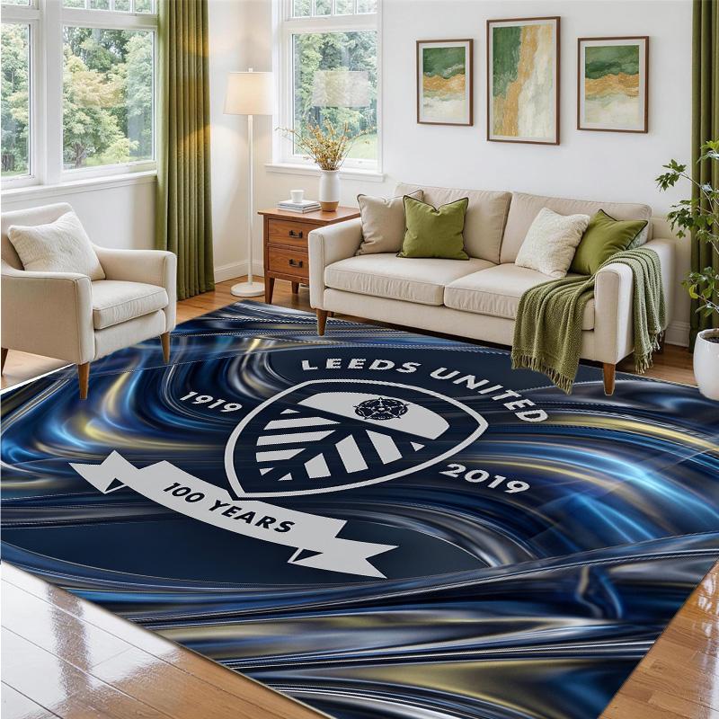 Leeds United Football Design Crystal Velvet Rug Soft Decorative Mat for Bedroom Entrance
