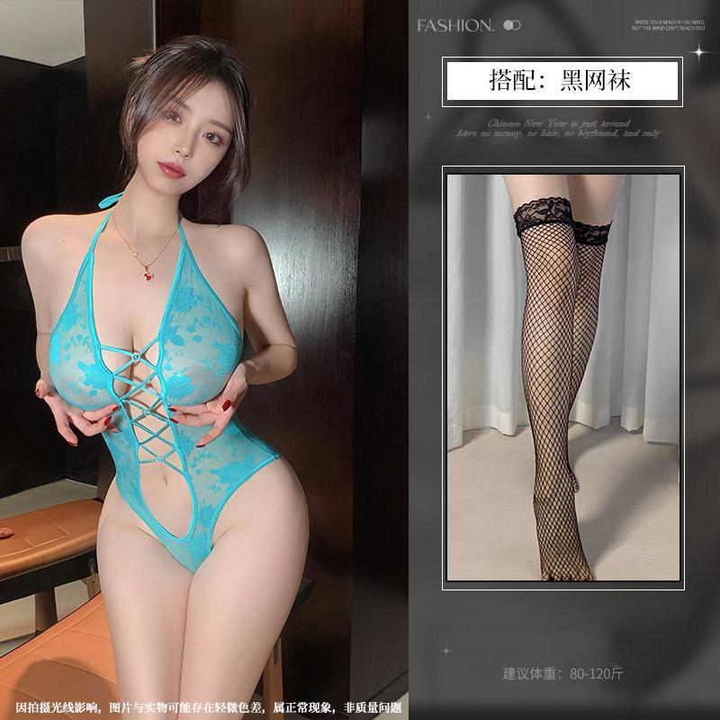 Neck onesie sexy free lace perspective waist tight lingerie women's temptation empty love