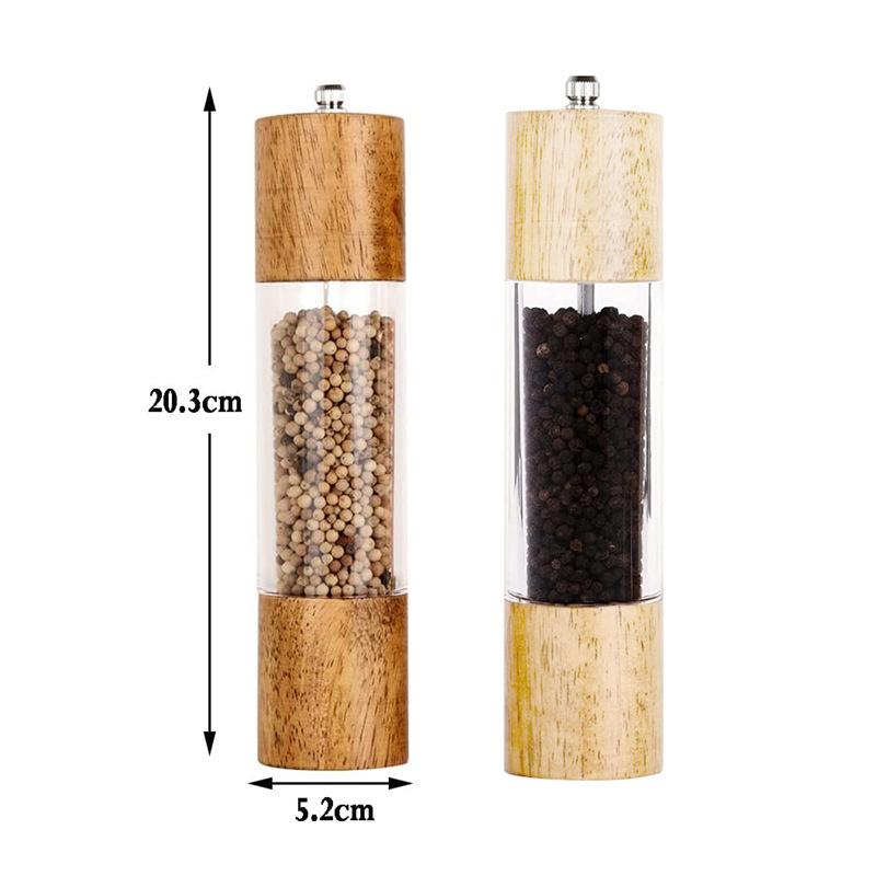 Premium Acrylic Salt and Pepper Grinder Set Manual Salt and Pepper Mills Wooden Shakers with Adjustable Ceramic Core