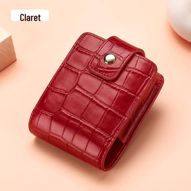 Crocodile Pattern Portable Cowhide Makeup & Coin Pouch with Mirror