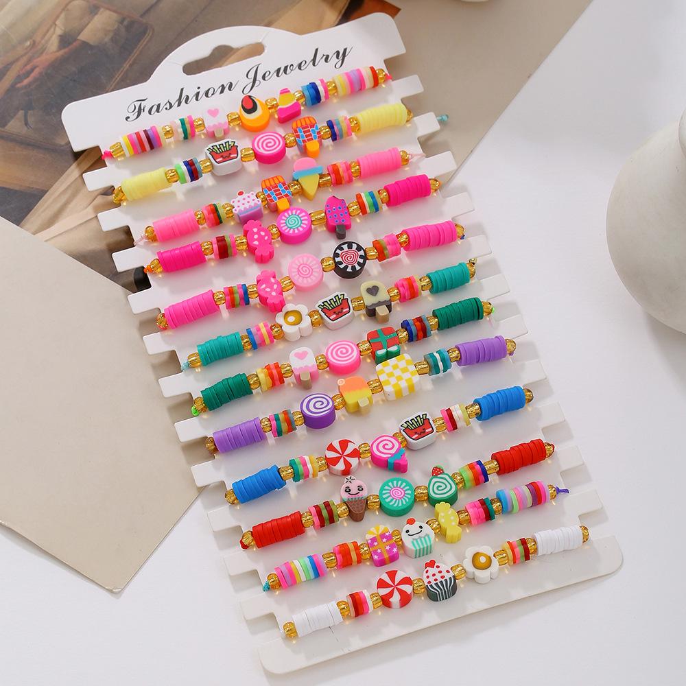 """WWJD"" Buchstaben Polymer Clay Perlen Armband Set": Europäischer/Amerikanischer Stil, 10er-Set Dankbarkeits-Glaubensarmbänder.