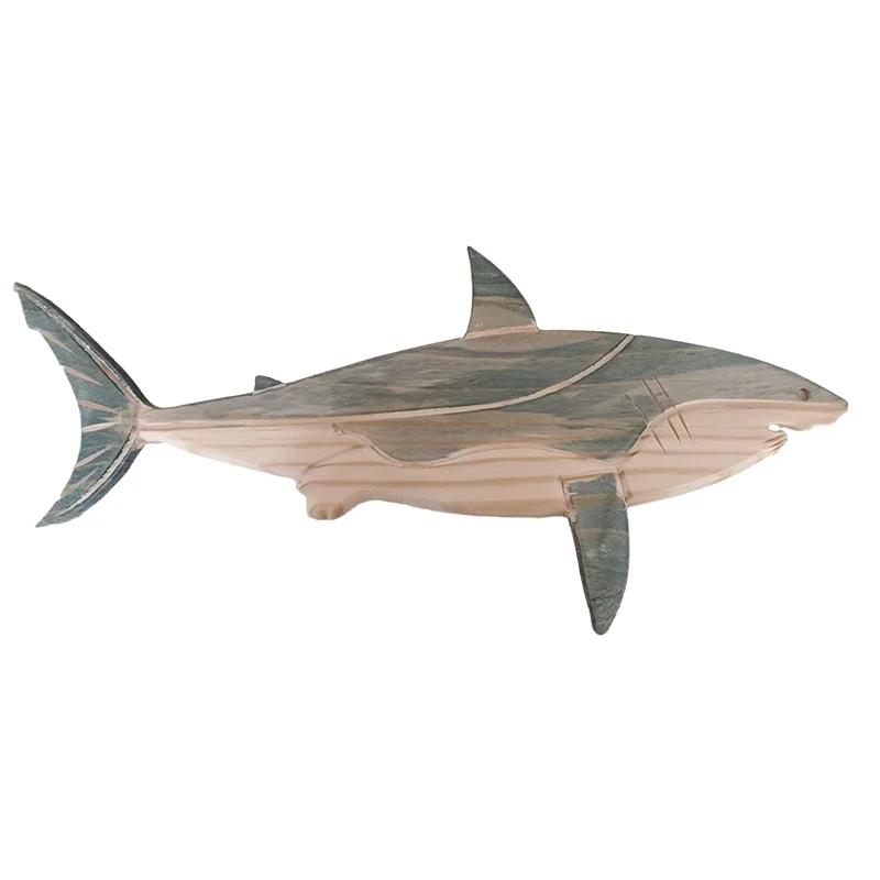 Рыба Деревянное Украшение Деревянный Кит Морской Декор Кит Рыба Скульптура Фигурка Подвеска Орнамент Деревенский Настенный Декор для Дома Гостиной