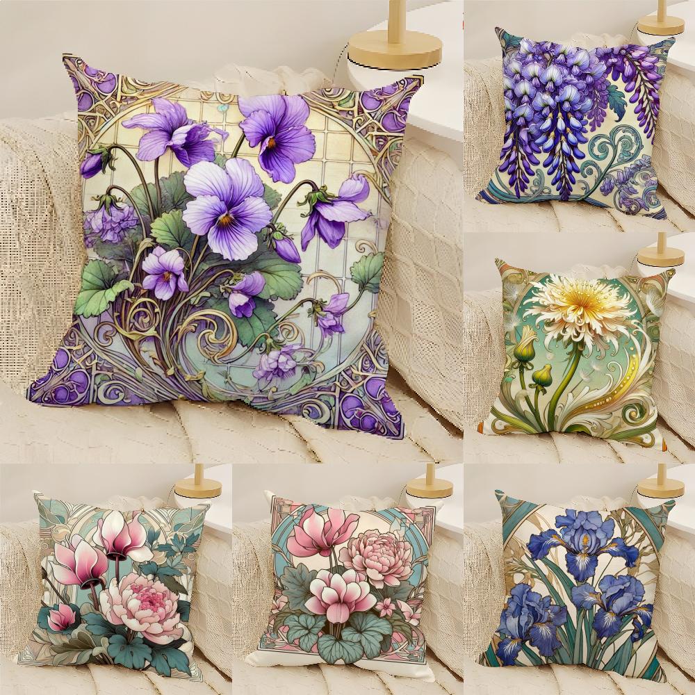Diverse Painted Floral Prints Pillow Case Linen Pillow Case Sofa Home Decor Cushion Cover Cushion Cove